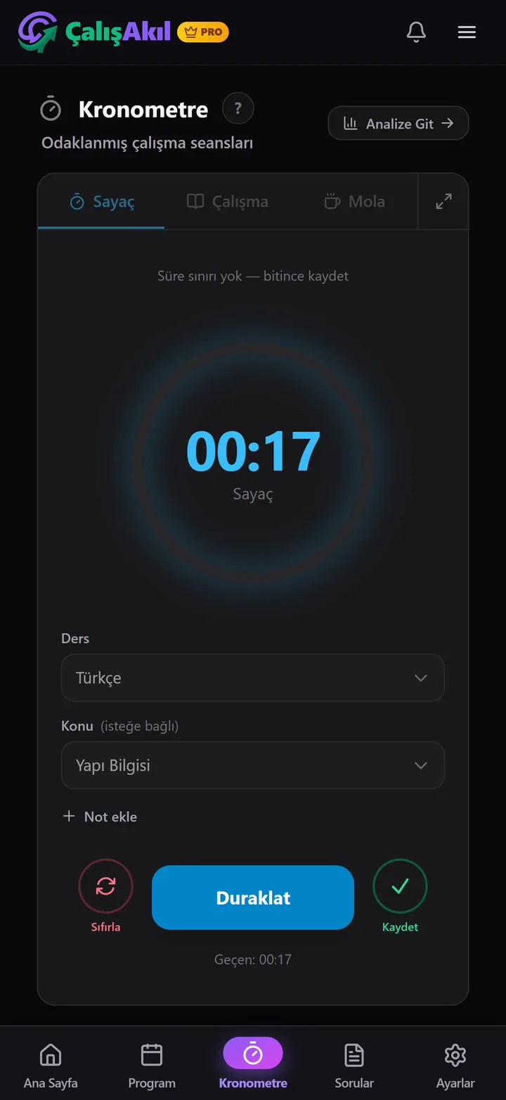 Kronometre ekranı